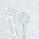 "Personalized Snowflake Silver Mirror Drink Stirrers, Custom Initials | Set of 10" - Stir Sticks in clear by Self Stationery