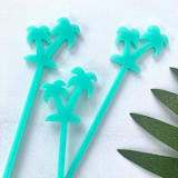 "Palm Tree Stir Sticks - Aqua (Set of 25)" - Stir Sticks in green by Atomic Kraftworks