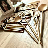 "Ultra Mod Cutlery Suite | Golden Pearl" - Flatware in white by Prêt-à-PartyNY