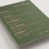 "Bowery" - Wedding Weekend Itinerary Cards in Olive by Kristie Kern - Detail