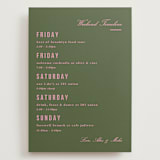 "Bowery" - Wedding Weekend Itinerary Cards in Olive by Kristie Kern - Front