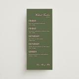 "Bowery" - Wedding Weekend Itinerary Cards in Olive by Kristie Kern - Front