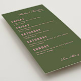 "Bowery" - Wedding Weekend Itinerary Cards in Olive by Kristie Kern - Detail