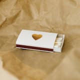 "Classic Heart Matchbox, Gold on White" - Matchbooks and Matches in white by Jessica Cunningham