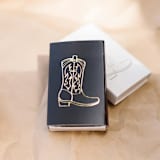 "Cowboy Boot Matchbox | Gold on Chocolate Brown" - Matchbooks and Matches in brown by Jessica Cunningham