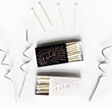 "Celebrate Matchbox, Gold on White" - Matchbooks and Matches in white by Jessica Cunningham