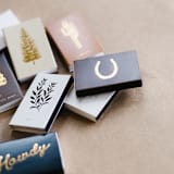 "Lucky Horseshoe Matchbox, Gold on Brown" - Matchbooks and Matches in brown by Jessica Cunningham