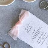 "Handmade Paper Menus With Blush Pink Bow | Set Of 10 | Custom Text" - Menus in pink by Cotton and Bow