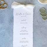 "Handmade Paper Menus With White Bow | Set Of 10 | Custom Text" - Menus in white by Cotton and Bow