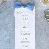 "Handmade Paper Menus With Dusty Blue Bow | Set Of 10 | Custom Text" - Menus in blue by Cotton and Bow