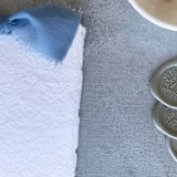 "Handmade Paper Menus With Dusty Blue Bow | Set Of 10 | Custom Text" - Menus in blue by Cotton and Bow