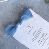 "Handmade Paper Menus With Dusty Blue Bow | Set Of 10 | Custom Text" - Menus in blue by Cotton and Bow