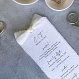 "Handmade Paper Menus With Ivory Bow | Set Of 10 | Custom Text" - Menus in white by Cotton and Bow