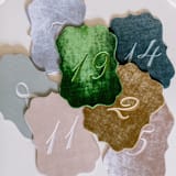 "Mushroom Script Scroll Table Number" - Table Numbers in beige by Velvet Raptor