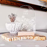 "Acrylic Ranunculus Floral Bouquet Wedding Table Number with Natural Wood Stand, Set of 1" - Table Numbers in white by Iveta Abolina