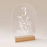 "Acrylic Cosmos Floral Bouquet Wedding Table Number with Natural Wood Stand, Set of 1" - Table Numbers in white by Iveta Abolina