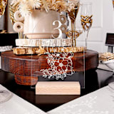 "Acrylic Cosmos Floral Bouquet Wedding Table Number with Natural Wood Stand, Set of 1" - Table Numbers in white by Iveta Abolina