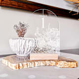 "Acrylic Line Drawing Floral Bouquet Wedding Table Number with Natural Wood Stand, Set of 1" - Table Numbers in white by Iveta Abolina
