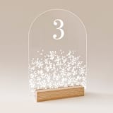"Acrylic Flower Shrub Leaves Wedding Table Number with Natural Wood Stand, Set of 1" - Table Numbers in white by Iveta Abolina