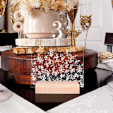 "Acrylic Flower Shrub Leaves Wedding Table Number with Natural Wood Stand, Set of 1" - Table Numbers in white by Iveta Abolina