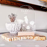 "Acrylic Queen Anne's Lace Wedding Table Number with Natural Wood Stand, Set of 1" - Table Numbers in white by Iveta Abolina
