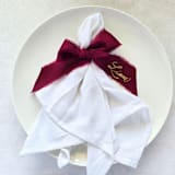 "Personalized Hand-Written and Hand-Foiled Fringed Wine Red Chiffon Ribbon- Set of 10" - Napkin Rings in red by Inkspiringletters