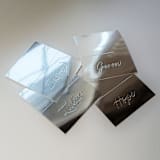 "Hand Debossed Place Card | Silver Chrome Tent Style with First Name" - Place and Escort Cards in silver by Sam Dubeau