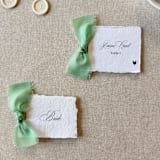 "Handmade Paper Place Cards with Sage Green Bow | Set of 10 | Custom Text" - Place and Escort Cards in green by Cotton and Bow