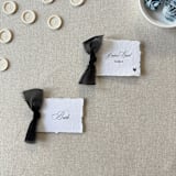 "Handmade Paper Place Cards with Black Bow | Set of 10 | Custom Text" - Place and Escort Cards in black by Cotton and Bow