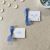 "Handmade Paper Place Cards with Dusty Blue Bow | Set of 10 | Custom Text" - Place and Escort Cards in blue by Cotton and Bow