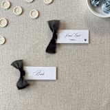 "Slim Place Cards With Black Bow | Set Of 10 | Custom Text" - Place and Escort Cards in black by Cotton and Bow