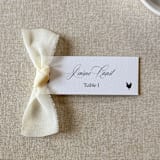 "Slim Place Cards With Ivory Bow | Set Of 10 | Custom Text" - Place and Escort Cards in white by Cotton and Bow