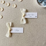 "Slim Place Cards With Ivory Bow | Set Of 10 | Custom Text" - Place and Escort Cards in white by Cotton and Bow