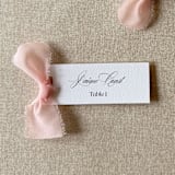 "Slim Place Cards With Blush Pink Bow | Set Of 10 | Custom Text" - Place and Escort Cards in pink by Cotton and Bow