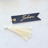 "Faux Leather Tag with Tassel- Personalized - Set of 10" - Place and Escort Cards in blue by Inkspiringletters