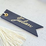 "Faux Leather Tag with Tassel- Personalized - Set of 10" - Place and Escort Cards in blue by Inkspiringletters