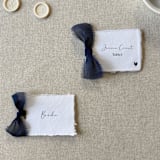 "Handmade Paper Place Cards with Navy Bow | Set of 10 | Custom Text" - Place and Escort Cards in blue by Cotton and Bow