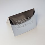 "Hand Debossed Place Card, Buffet Card | Silver Chrome Tent Style with Full Name, 2-4 words" - Place and Escort Cards in silver by Sam Dubeau