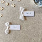 "Slim Place Cards With White Bow | Set Of 10 | Custom Text" - Place and Escort Cards in white by Cotton and Bow