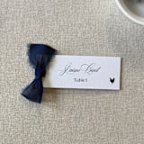 "Slim Place Cards With Navy Blue Bow | Set Of 10 | Custom Text" - Place and Escort Cards in blue by Cotton and Bow