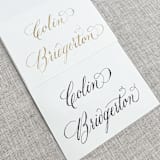 "Custom calligraphy place cards | White tent place cards | Copperplate calligraphy" - Place and Escort Cards in multicolorassorted-colors by Maria Ferrer G.