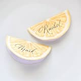 "Watercolor Lemon- Personalized Hand-Calligraphed Watercolor Die-Cut Place Cards- Set of 10" - Place and Escort Cards in yellow by Inkspiringletters