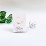 "Silver Wire Double Heart Table Number Card Holder, Set of 5" - Place Card Holders in blue by JV Country Creations