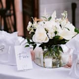 "Silver Wire Heart Table Number Card Holder, Set of 5" - Place Card Holders in clear by JV Country Creations