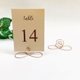 "Rose Gold Wire Infinity Table Number Card Holder, Set of 5" - Place Card Holders in white by JV Country Creations