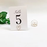 "Champagne Wire Heart Table Number Card Holder, Set of 5" - Place Card Holders in pink by JV Country Creations