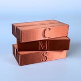 "Personalized Copper Color Rectangle Table Number Holders, Set of 5" - Place Card Holders in copper by Corduroy Effect