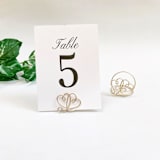 "Champagne Wire Double Heart Table Number Card Holder, Set of 5" - Place Card Holders in clear by JV Country Creations