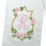 "Rose Crest Monogram Wreath Sash" - Wreaths in pink by Virginia Marcello