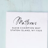 "Script Return Address Stamp | Wood Handle Stamp" - Address Stamps in multicolor by Sara Luke